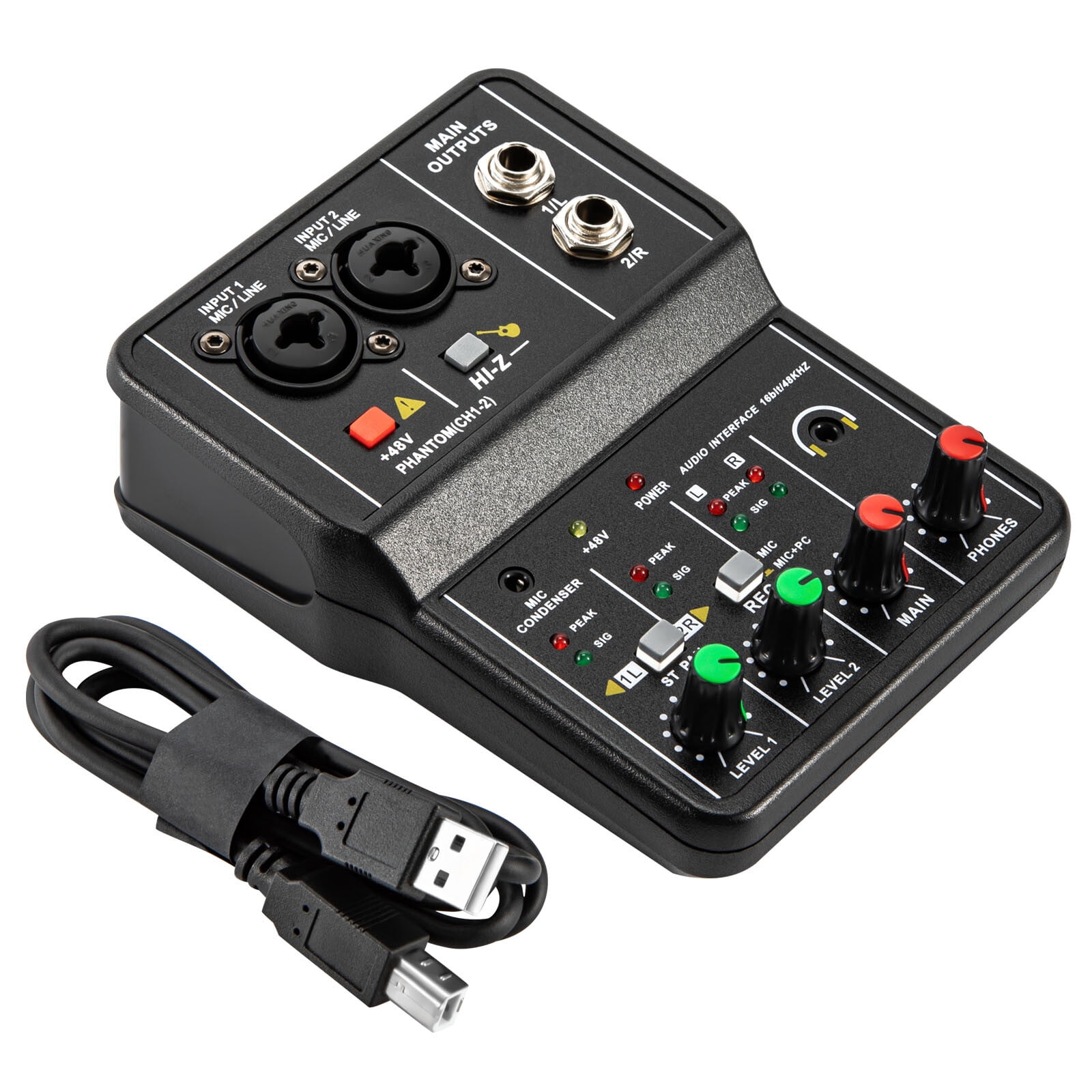 2 Channel USB Audio Mixer - Professional Sound Mixing Console for DJs