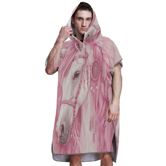 Hooded Beach Towel Adult Bath Poncho Towels Soft Absorbent Quick Dry for Surf Swim Pool Men Women Teens Elegant Horse with Long Hair