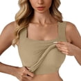 thumbnail image 2 of Built In Bra Tank Tops Soft Support Shirt With Built In Bra Wide Strap Stretchy Padded Tank Tops Cute Tops Crop Tops Going Out Tops Slim Cami Shirt Slim Fit Tops Seamless Shelf Bra Beige 5XL, 2 of 5