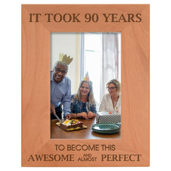 ThisWear 90th Birthday Gift It Took 90 Years Awesome Natural Wood Engraved 4x6 Portrait Picture Frame Wood