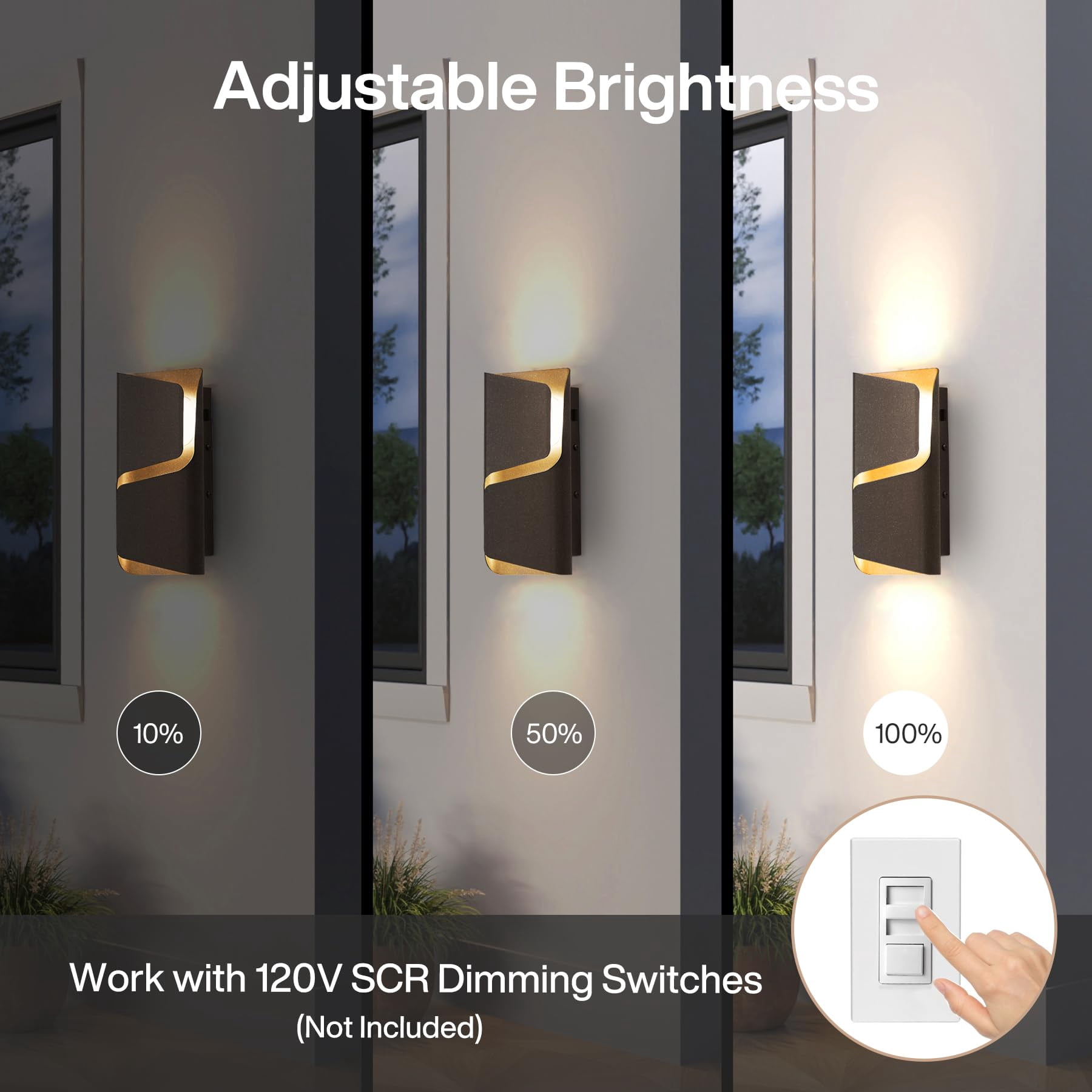 Tribesigns 2-Pack LED Outdoor Wall Lights, 11.8" Modern Wall Sconce with 3 3CCT, 10%-100% Dimmable, IP44 Waterproof, Automatic Photocell Sensor, Patio Fence Garage Decorative