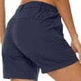 thumbnail image 3 of BXJX Womens Bermuda Shorts, Walking Zipper Pocket Above the Knee Elastic Waist Cargo Shorts Navy Size S, 3 of 8