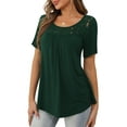 thumbnail image 4 of a.Jesdani Womens Tops Plus Size Short Sleeve Dark Green Shirts Lace Pleated Tunic Tops 3XL, 4 of 8