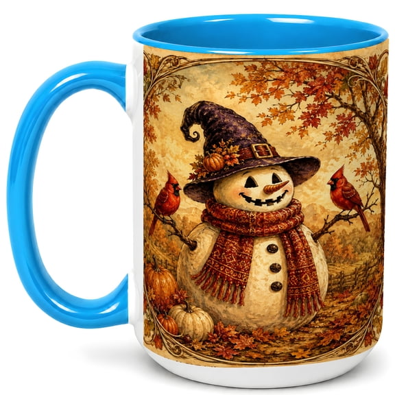 Snowman Witch Coffee Mug, Autumn Cardinal Mug, Ceramic Cup