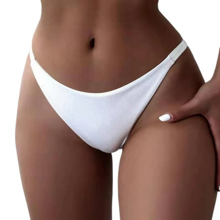 vigerkar Women Cheeky Bikini Bottoms Wave Swimsuit Swim Briefs Bathing Basic Suit Bottom White  M