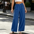 thumbnail image 2 of Olyvenn Women's Elastic High Waist Textured Wide Leg Pants, Button Front Loose Summer Casual Palazzo Trousers Blue XXL, 2 of 6