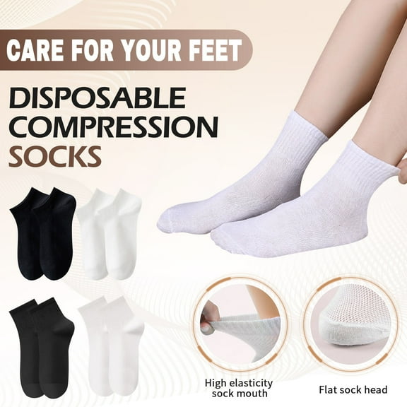 Resicozy Disposable Socks for Travel Single-use Compressed Socks Casual Solid Color Stockings with Individually Packaged White#1