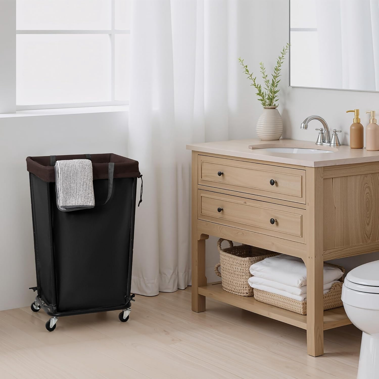 GRANNY SAYS Laundry Hamper with Wheels, 160L Rolling Laundry Baskets, Cloth Organizer for Laundry Room, Bathroom & Bedroom, Black