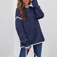 thumbnail image 5 of Women's Fashion Color Blocked Round Neck Long Sleeved Knitted Sweater Pullover Sweater Top for Fall Winter Stylish Casual Outfits,Navy,S, 5 of 7