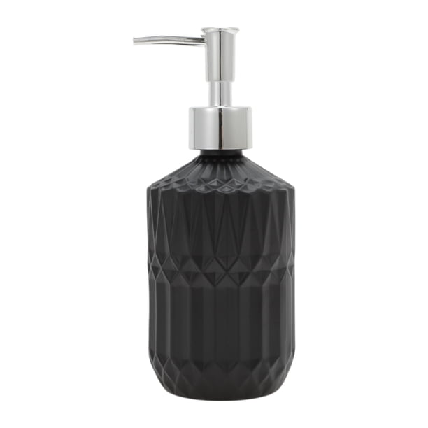 Dispensador de jabón de grano de bambú de fondo redondo de 1 Pc 13.53oz tono negro plateado