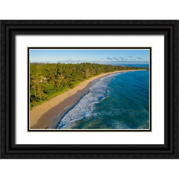 Peebles, Douglas 32x23 Black Ornate Wood Framed with Double Matting Museum Art Print Titled - Malaekahana-Beach Park-Kahuku-Windward-Oahu-Hawaii