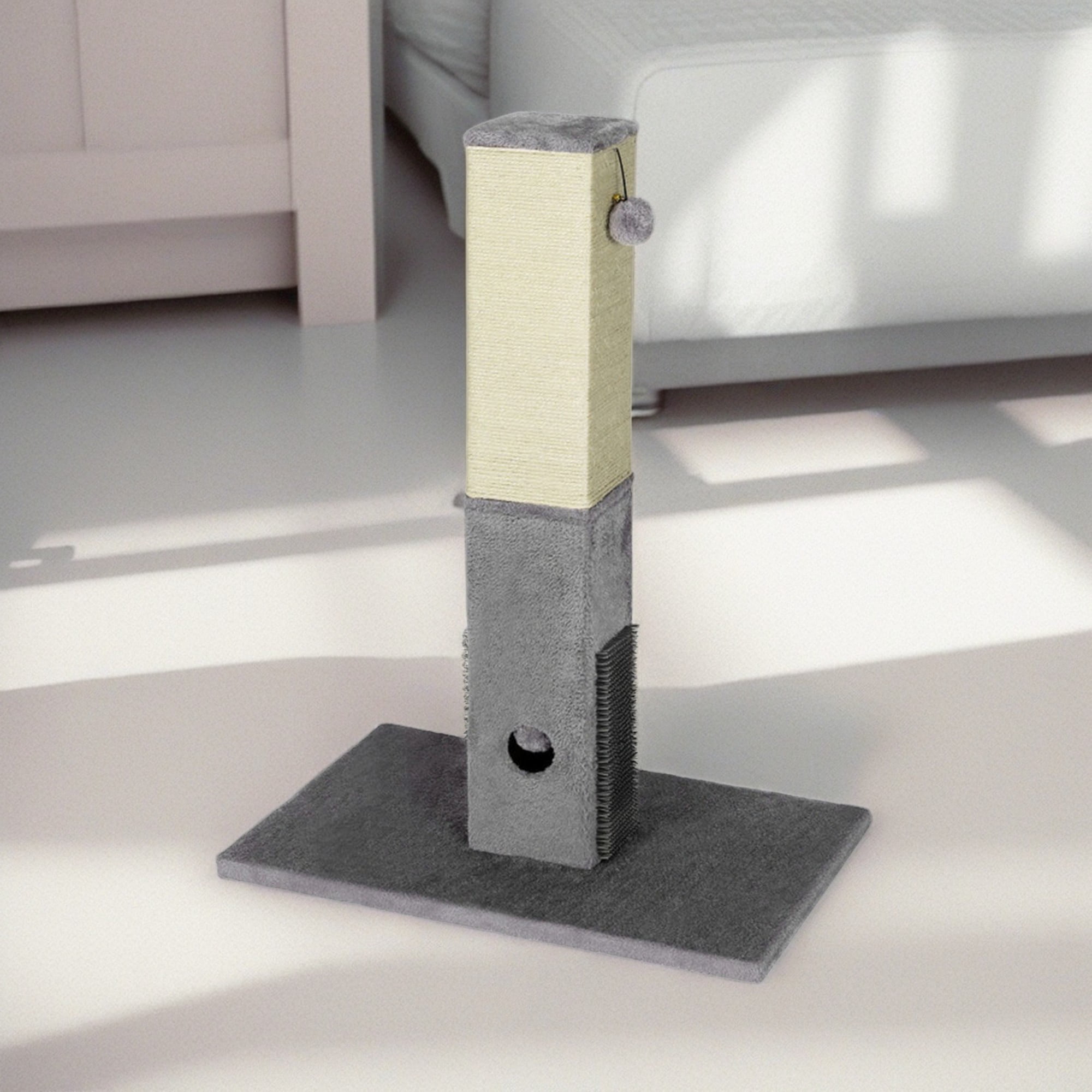 resenkos 31" Tall Cat Scratching Post for Large Cats with Sisal Rope, Square Cat Scratcher Tower Furniture for Indoor Cats with 2 Plush Ball, Gray