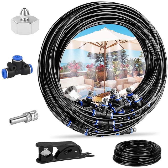 Sistema de nebulización de enfriamiento de 65,6 pies (20 m) con 20 boquillas de nebulización de metal de cobre y un conector (3/4) para trampolín de patio Mistin