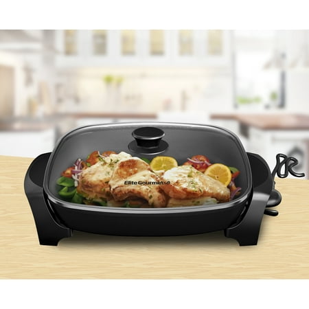 Elite EG-6203 10.5-Quart Jumbo Electric Skillet with Easy-Pour Spout, Black