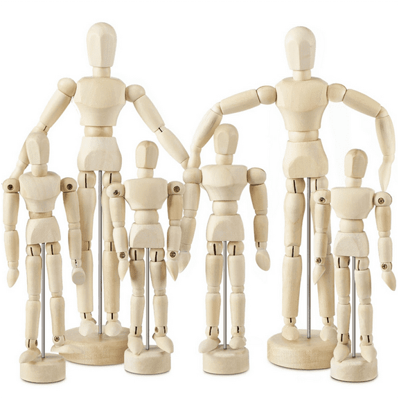 6 Pcs Artist Mannequin Model Wooden Manikin Drawing Moveable Figure with Stand Flexible Jointed
