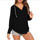 thumbnail image 1 of Blusa con hombros caídos Poliéster Moda Mujer Color puro Cuello en V Ajuste casual Jersey Tops Negro XL, 1 of 6