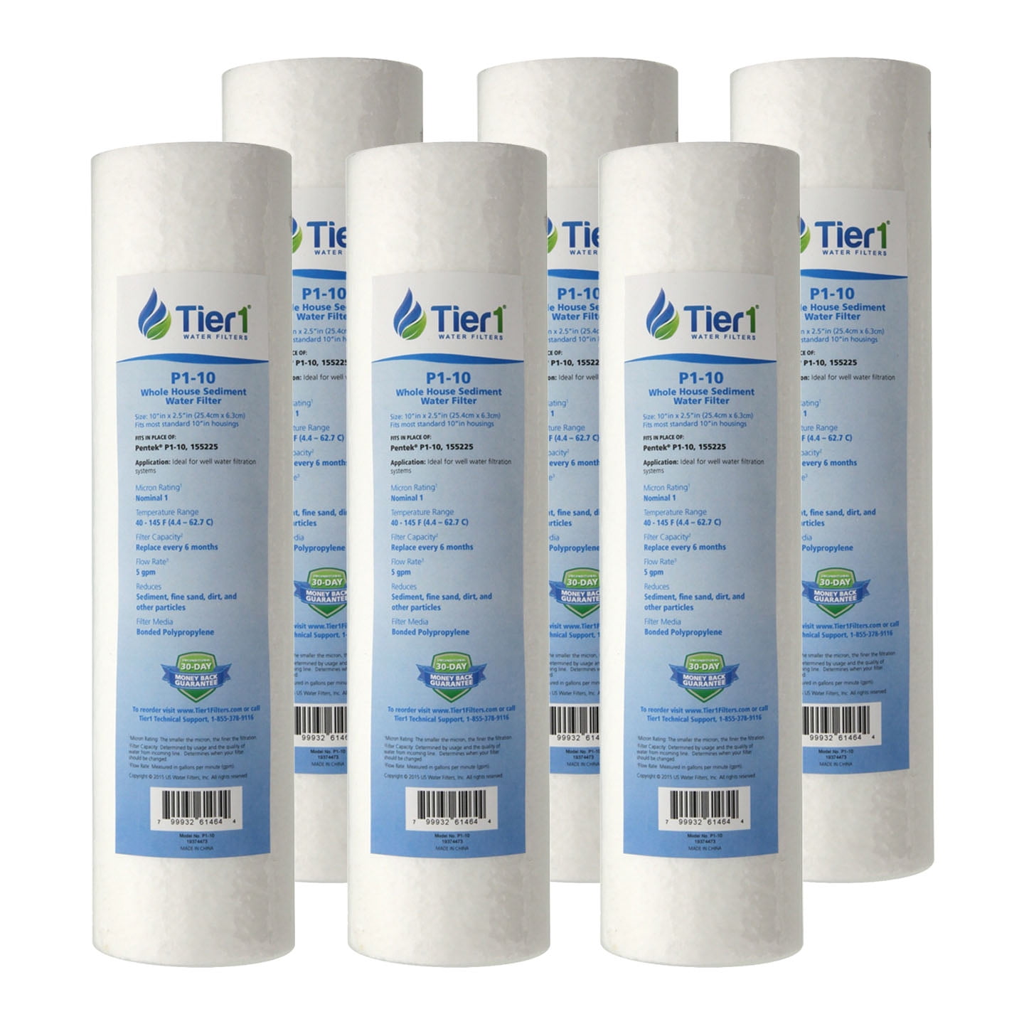 Tier1 1 Micron 10 Inch x 2.5 Inch | 6-Pack Spun Wound Polypropylene Whole  House Sediment Water Filter Replacement Cartridge | Compatible with Pentek  P1, PX01-9-78, SDC-25-1001, Home Water Filter - Walmart.com