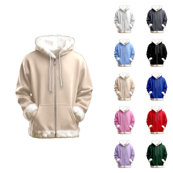 Zip Up Hoodie for Women 2025 Trendy Fall Winter Long Sleeve Fur Trim Plain Hooded Sweatshirt with Pockets Jacket Coat