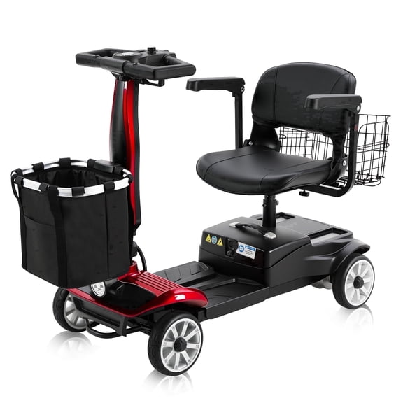 4 Wheel Mobility Scooter for Adults&Seniors with Removable Battery,15 Miles Long Range,6 MPH Max Speed,Foldable Electric Powered Scooter,330 LBS,350W Motor,Portable Wheelchair Device,Red