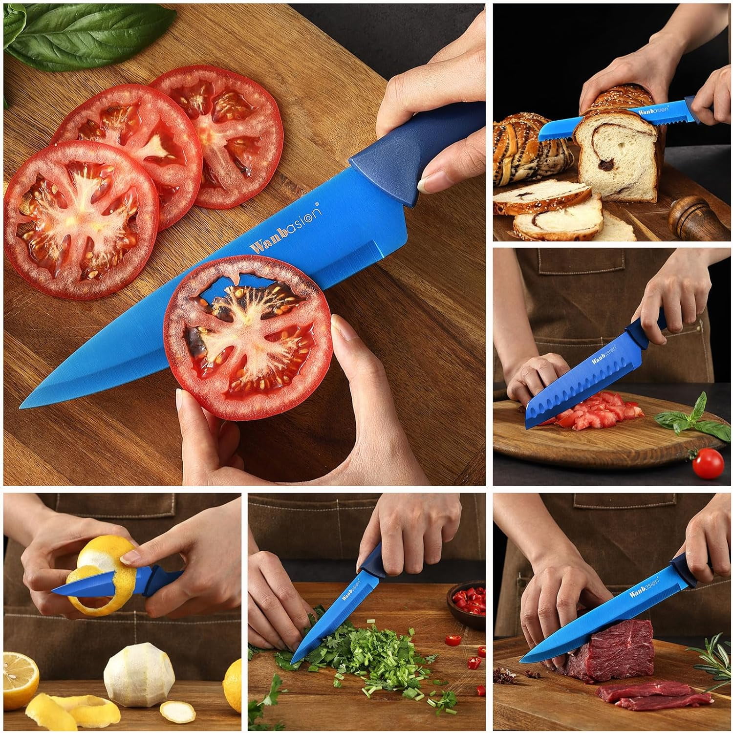  Wanbasion 7 Piece Blue Kitchen Knife Set with Magnetic Strip,  Kitchen Knife Set Stainless Steel, Sharp Knife Set for Kitchen for Meat  Vegetable Cutting: Home & Kitchen