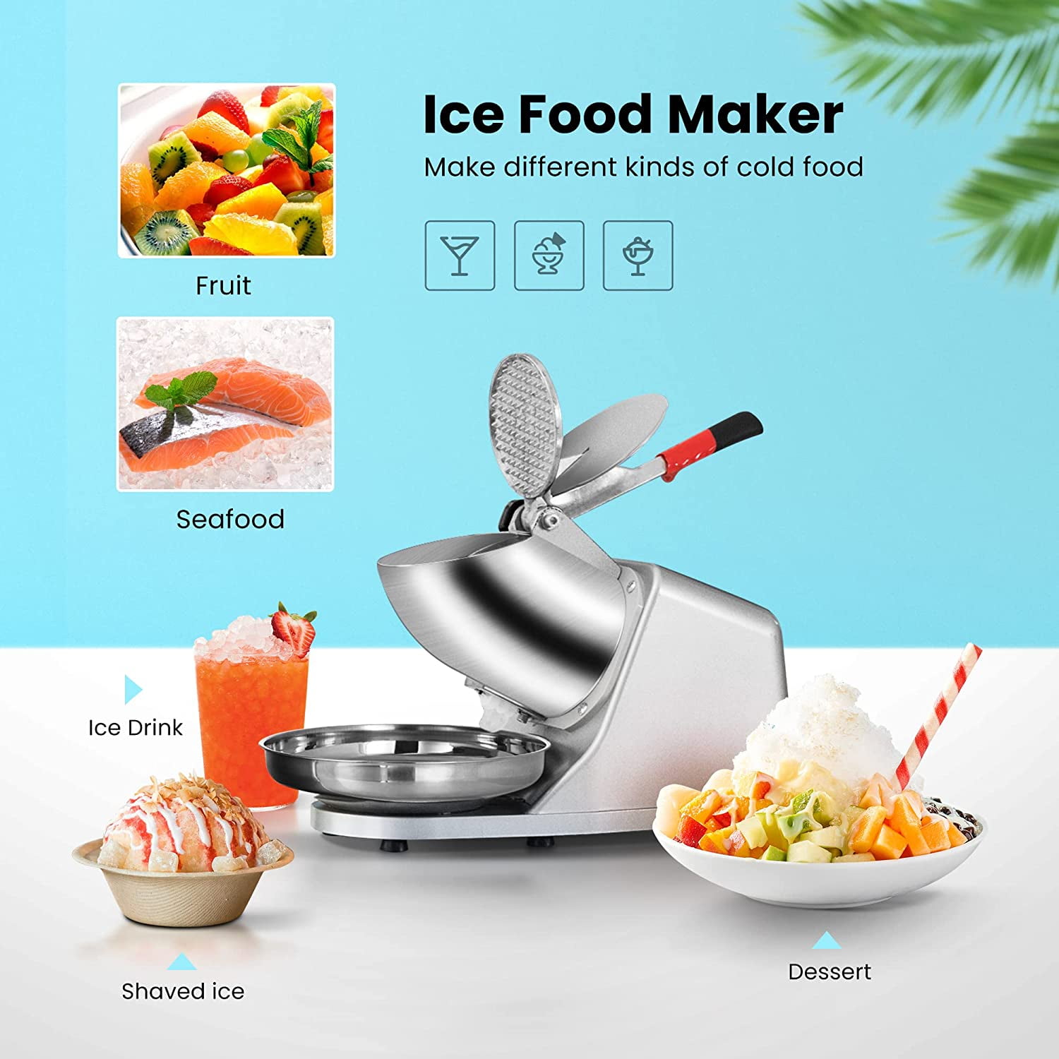 SPECSTAR 4 Blades Electric Ice Crusher Shaver Snow Cone Maker Machine with Ice Pick for Home and Commercial Use, 210lbs/hr