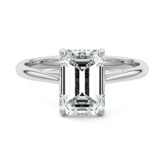 Dash Jewel 14K White Gold Plated Diamond Ring - Emerald Cut Excellent 1.9 Ct Diamond Ring For Women's - Solitaire with Accent Diamond Rings for Women's - Solo Stone Diamond Rings for Women's