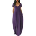 thumbnail image 1 of BJYX Maxi Robe Femmes Été Casual V-Cou Solide Longue Robe de Mode Poches Manches Courtes en Vrac Femme Plus Robe de Taille, 1 of 3