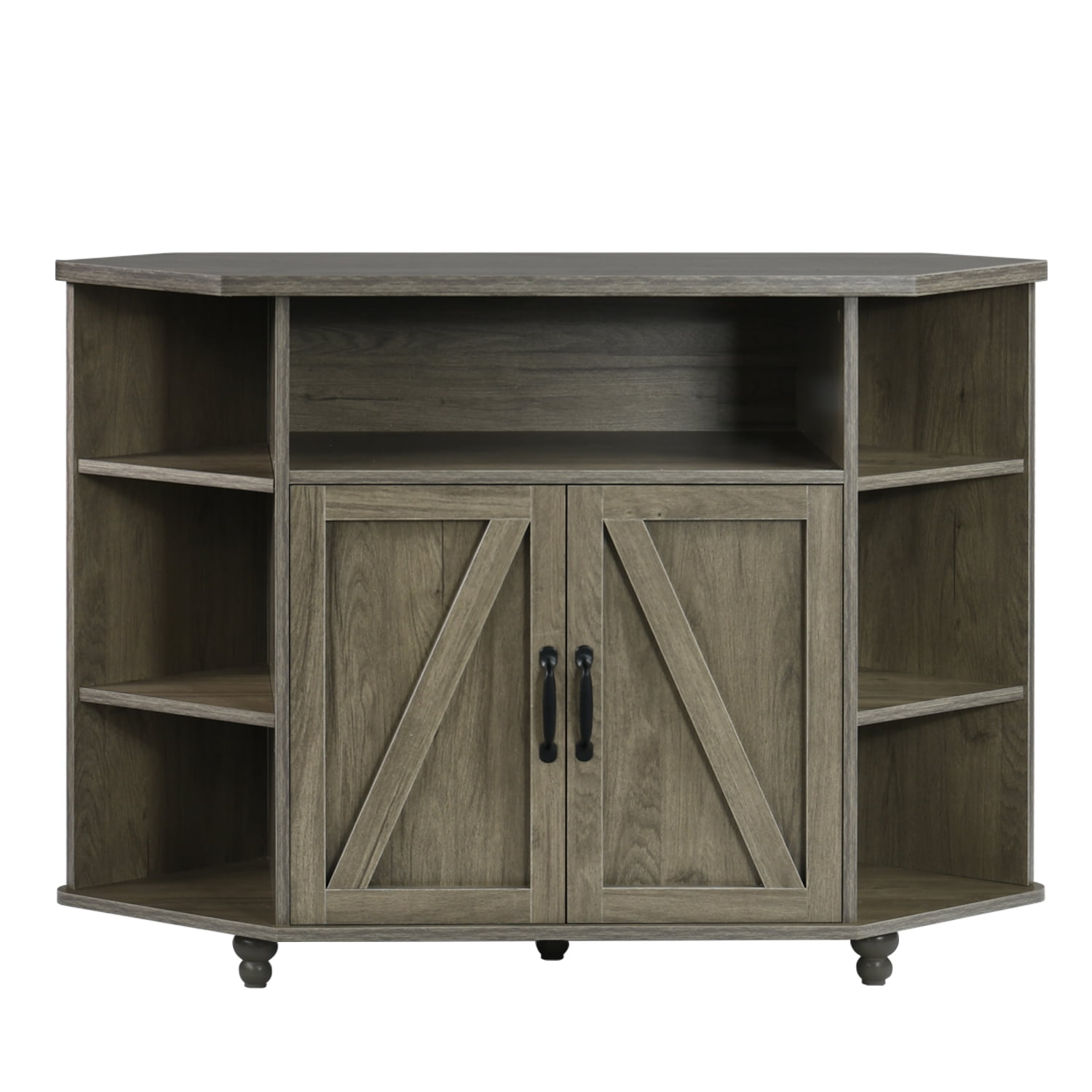 DreamCurship Modern Farmhouse Corner TV Stand for TVs Up to 55 Inch, Entertainment Center with Adjustable Shelves for Living Room, Wash Gray