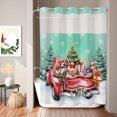 thumbnail image 2 of No Hook Shower Curtain, Christmas Teal Green Shower Curtains for Bathroom with See Through Top Window, Winter Xmas Tree Red Truck Snowflakes Waterproof & Washable Bath Curtain Stall 48"x72", 2 of 9