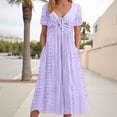 thumbnail image 2 of Vestido largo liso con cuello en V y volantes de encaje para mujer - Poliéster elástico, elegante/casual, lavable a máquina, para la noche/cócteles, 2 of 7