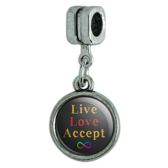 Live Love Accept Autism Awareness Infinity Rainbow Italian European Style Bracelet Charm Bead