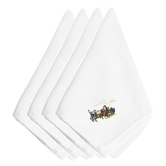 Christmas Santa Claus and Seigh Embroidered Napkins Set of 4