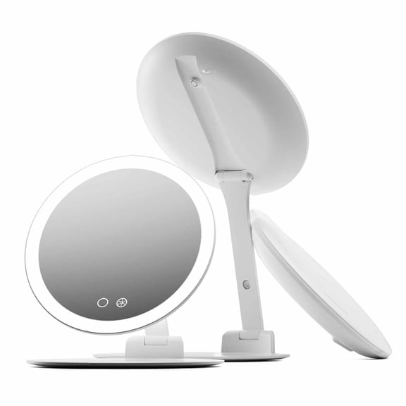Fancii Abigail 10x  Rechargeable Travel Makeup Mirror with LED Light, 8" Foldable Stand, 3 Color Lighting Travel Mirror. Dimmable & Lightweight Portable Vanity Mirror, Beauty Travel Essential (White)
