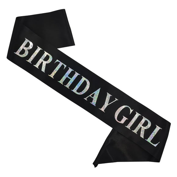 Faja De Cumpleaños Para Niña Con Lámina Iridiscente Plateada, Suave Faja Negra Satinada Para Mujer, Faja De Feliz Cumpleaños Para Dulces 16, 18, 21, 25, 30, 40 O Cualquier Otro Suministros De Fiesta D