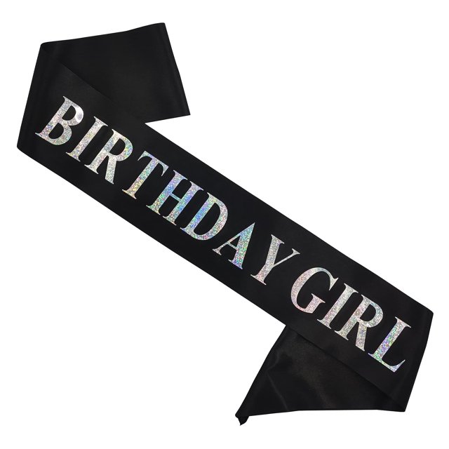Faja De Cumpleaños Para Niña Con Lámina Iridiscente Plateada, Suave Faja Negra Satinada Para Mujer, Faja De Feliz Cumpleaños Para Dulces 16, 18, 21, 25, 30, 40 O Cualquier Otro Suministros De Fiesta D