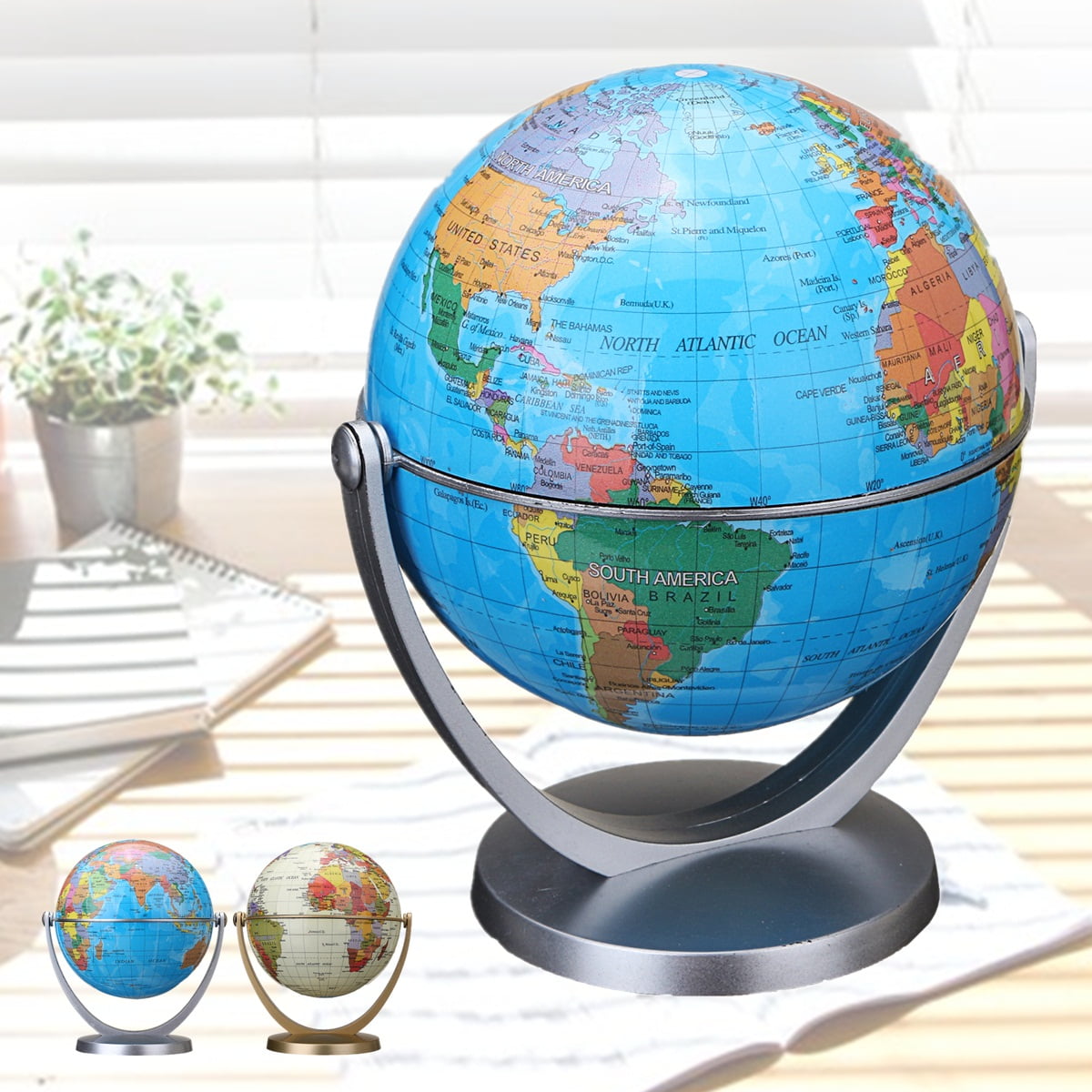 Rotating Desktop Globes Earth Ocean Globe World Geography Table Decor