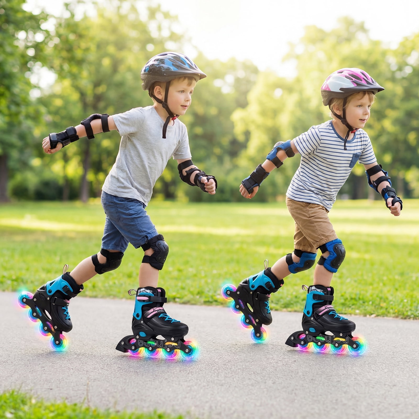 Babyjoy 4-Size Adjustable Light-Up Roller Skates with Illuminating Wheels & Safety Support Black