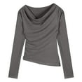 thumbnail image 5 of Women's One Shoulder Long Sleeve Fashionable Solid Color Top Blouse Loose Fit Casual Trendy Outfits Summer Beach Holiday | CSEONE,Gray M, 5 of 5