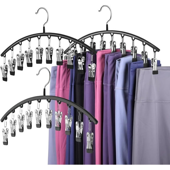 Closet Leggings Organizer, Metal Yoga Pants Hanger 3 Pack with 10 Clips to Hold 30 Pairs of Leggings, Space Saving Hanging Closet Organizer with Rubber Coating for Closet Organization and Storage