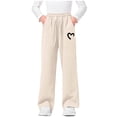 thumbnail image 2 of DJDLJWCJ Teen Girls Wide Leg Sweatpants Winter Warm Elastic Waist Drawstring Baggy Pants Side Pocket Athletic Pants Beige Size 14, 2 of 7