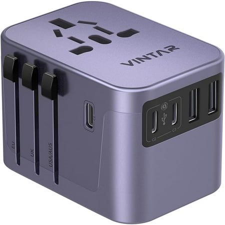 Universal Travel Adapter, VINTAR International Plug Adapter with 6A 3 USB C and 2 USB Ports, Travel Essentials Power Adapter, Worldwide All-in-One Outlet Converter for Europe UK USA AUS(Type C/G/A/I)