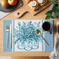 thumbnail image 2 of Eucalyptus Aqua Placemats Set of 8 Stripes Bottle Flower Cactus Plant Place Mats Indoor Wipeable Table Mats Washable Cloth Dining Table Placemats for Kitchen Holiday Party Home Decor 13x19 Inch, 2 of 9