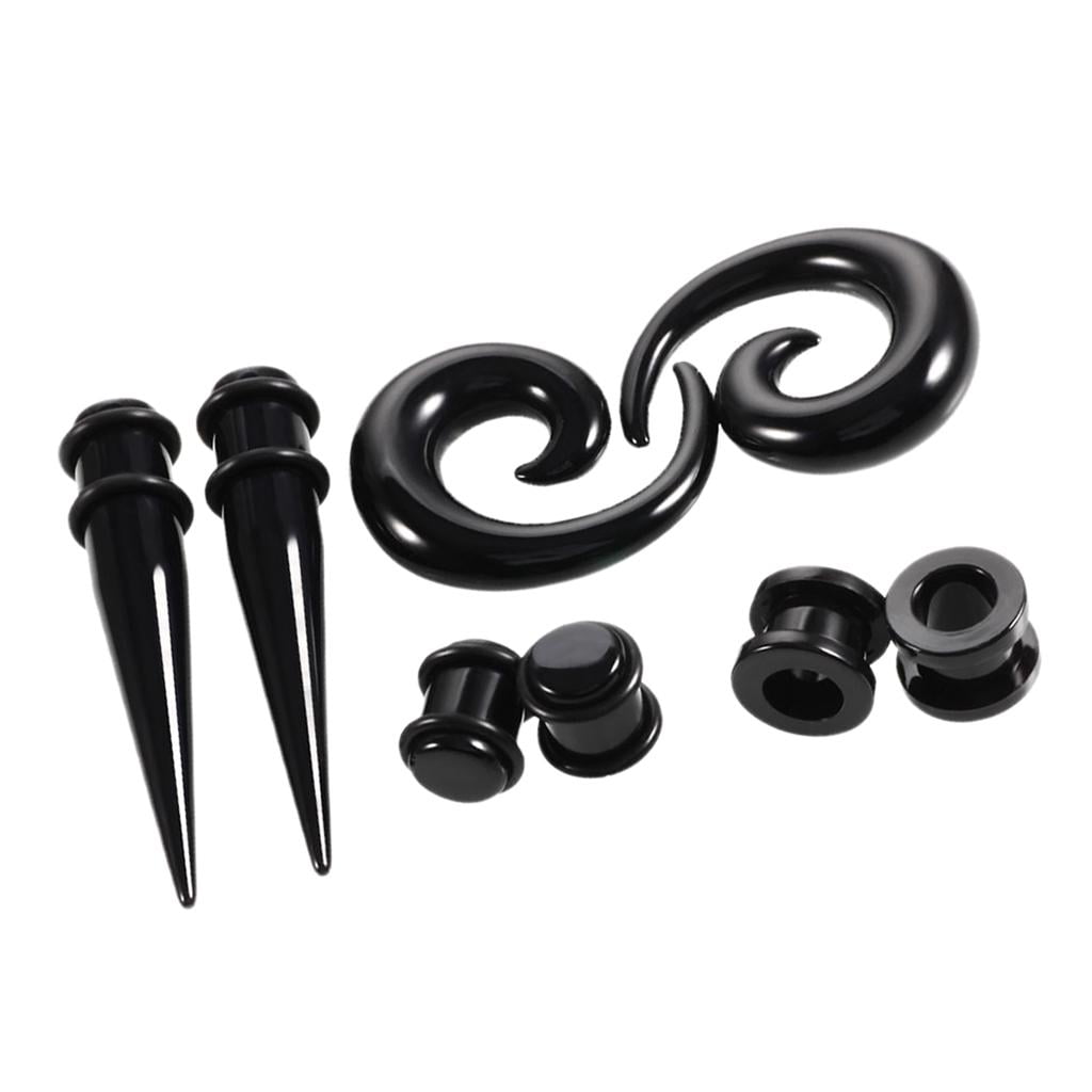 8mm Black Acrylic Ear Stretcher Round CZ Crystal ~ Piercing Taper 