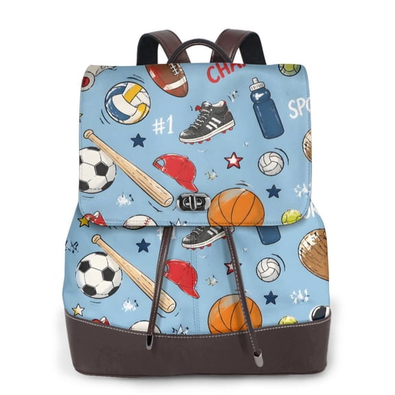 Sports Women's Leather Backpack All-Over Print Bag for Work and Travel