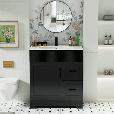 30" Single Bathroom Vanity with Ceramic Sink Top, Water Saving Faucet