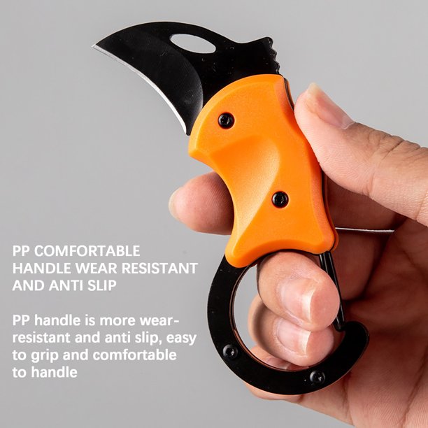 Gancho Para Exteriores Navaja plegable con mosquetón, hoja de acero inoxidable de 3,4 cm (1,34"), mini cúter para uso diario, 1 unidad, color naranja Rkxzt