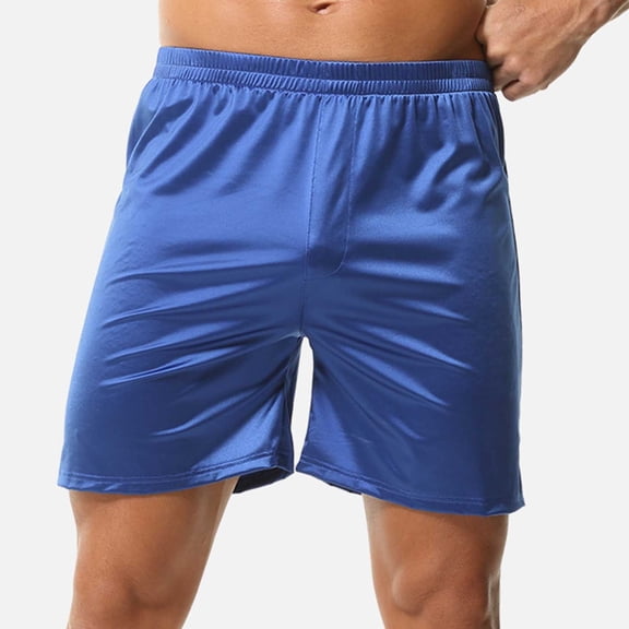 Admvng Mens Shorts Solid-Color Loose Casual Satin Sports Fitness Home Sleeping Pants Elastic-Waist Mid Waist Shorts S-2XL