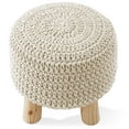 thumbnail image 4 of Hand-Knitted Cotton Pouf Ottoman Footstool, 13" Round x 11" High, Boho Accent Footrest with Non-Skid Legs, Foot Stool and Extra Seating, Natural, 4 of 7