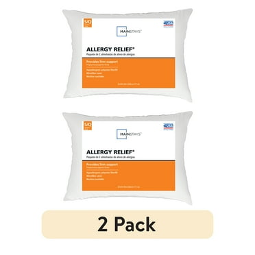 Mainstays Allergy Relief Bed Pillow, Standard/Queen, White- Firm Support, 2-Pack