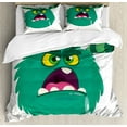 thumbnail image 1 of Alien Duvet Cover Set King Size, Fluffy Monster Angry Face Expression Hungry Big Teeth Cartoon Cartoon, Decorative 3 Piece Bedding Set with 2 Pillow Shams, Sea Green Pink Plum Yellow, by Ambesonne, 1 of 3